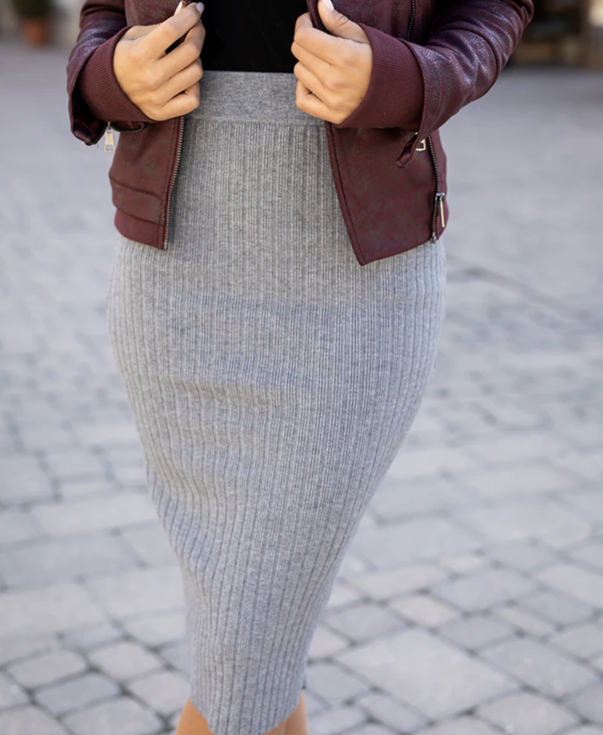 Heather Grey Ribbed Sweater Skirt