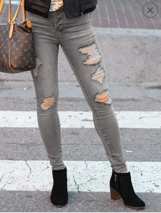 Button Fly Distressed Jeggings