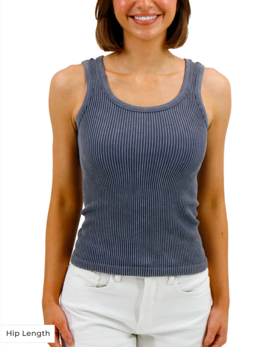 Hip Length Brami Tank in Washed Denim 1