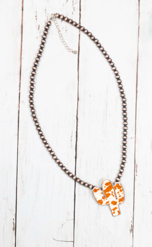 WANTED AND WILD Brown CACTUS PENDANT ON NAVAJO PEARLS NECKLACE