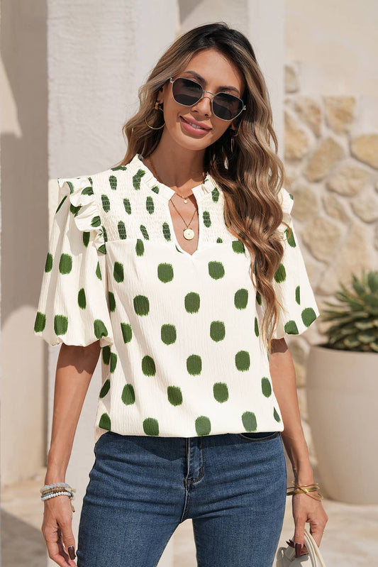 Pink Pop Dot Ruffle Sleeve Top