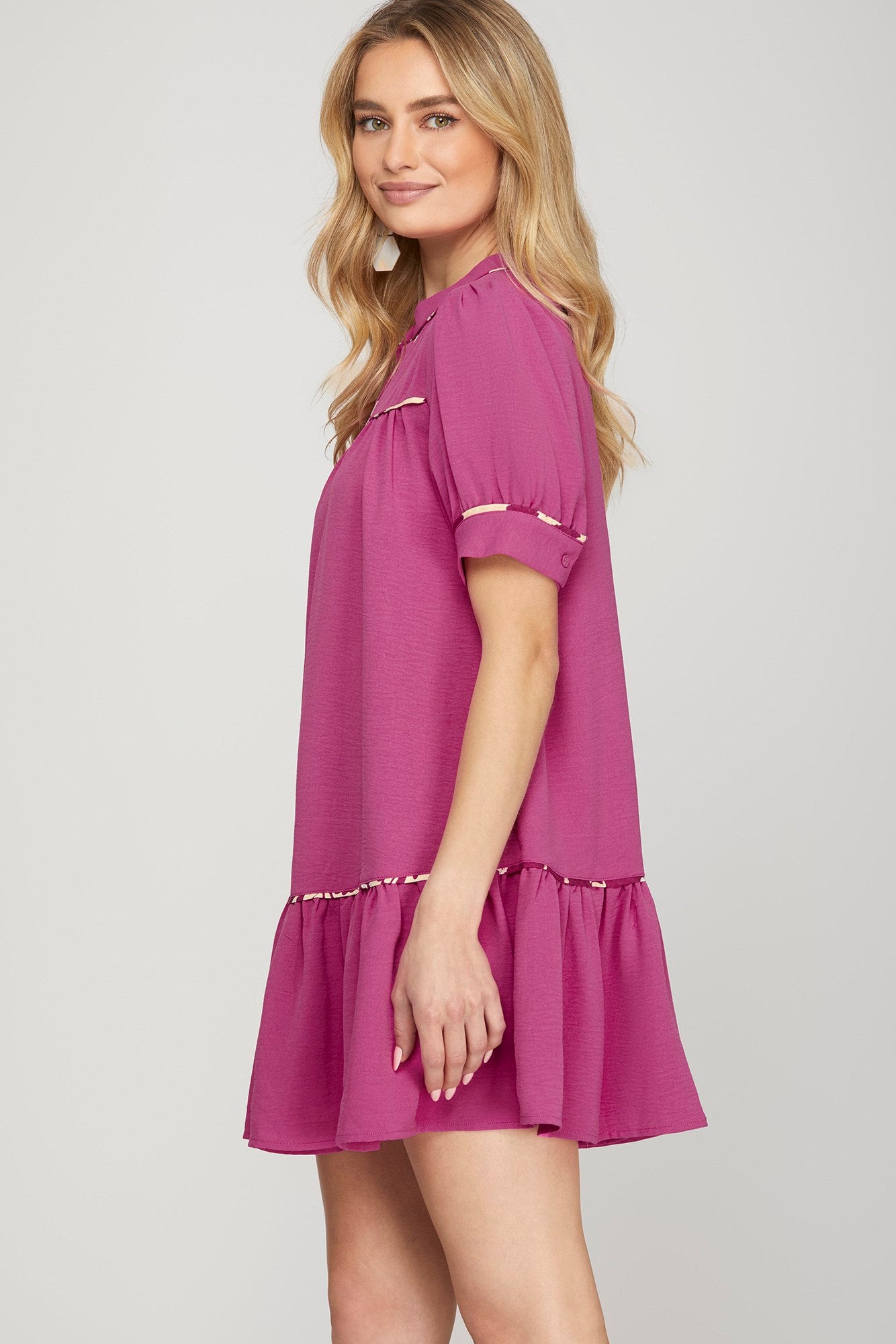 Harper Contrast Trim Ruffle Dress