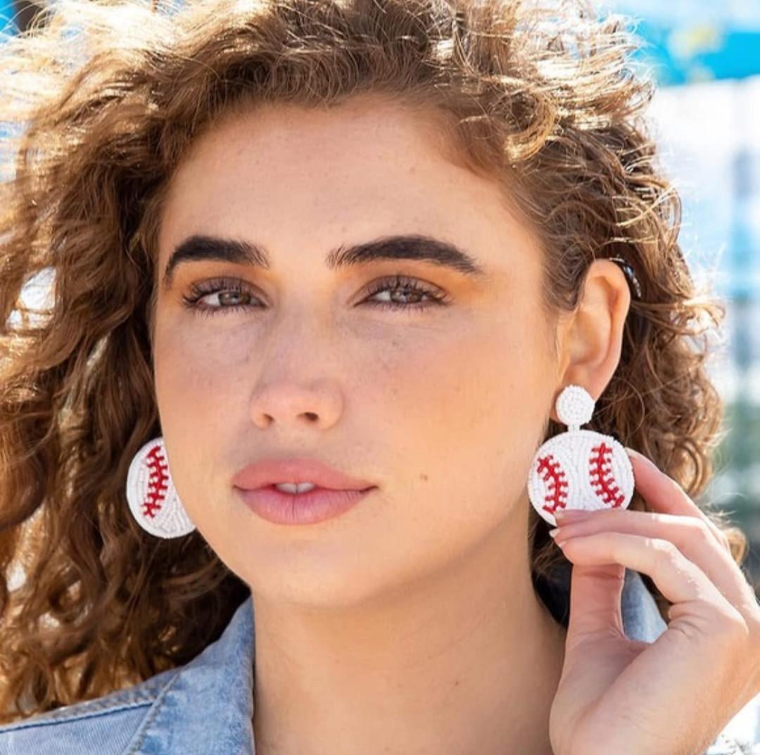Baseball Seed Bead Earrings