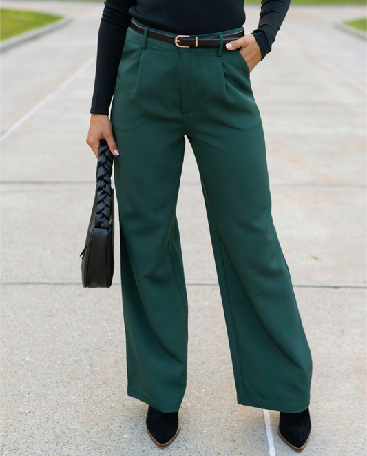 Pocketed Wide Leg Pants | Green Wide Leg Pants