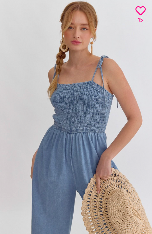 Wide Leg Denim Jumpsuit 2