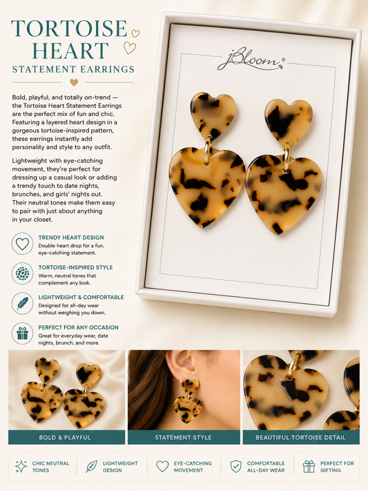 Tortoise Heart Statement Earrings