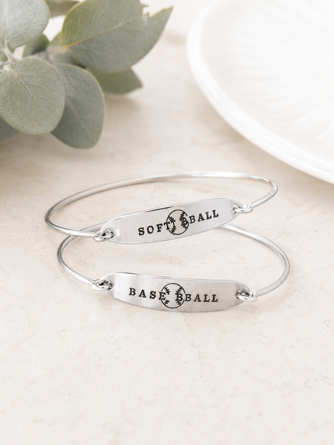 Softball Engraved Bangle Bracelet