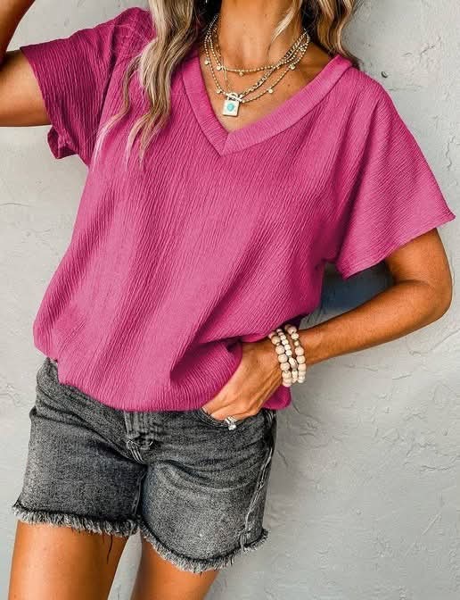Crinkle V-Neck Top