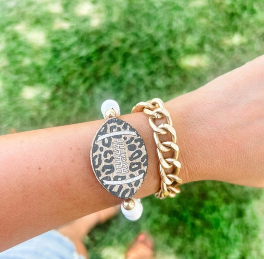 🏈 Leopard Football Beaded Stretch Bracelet