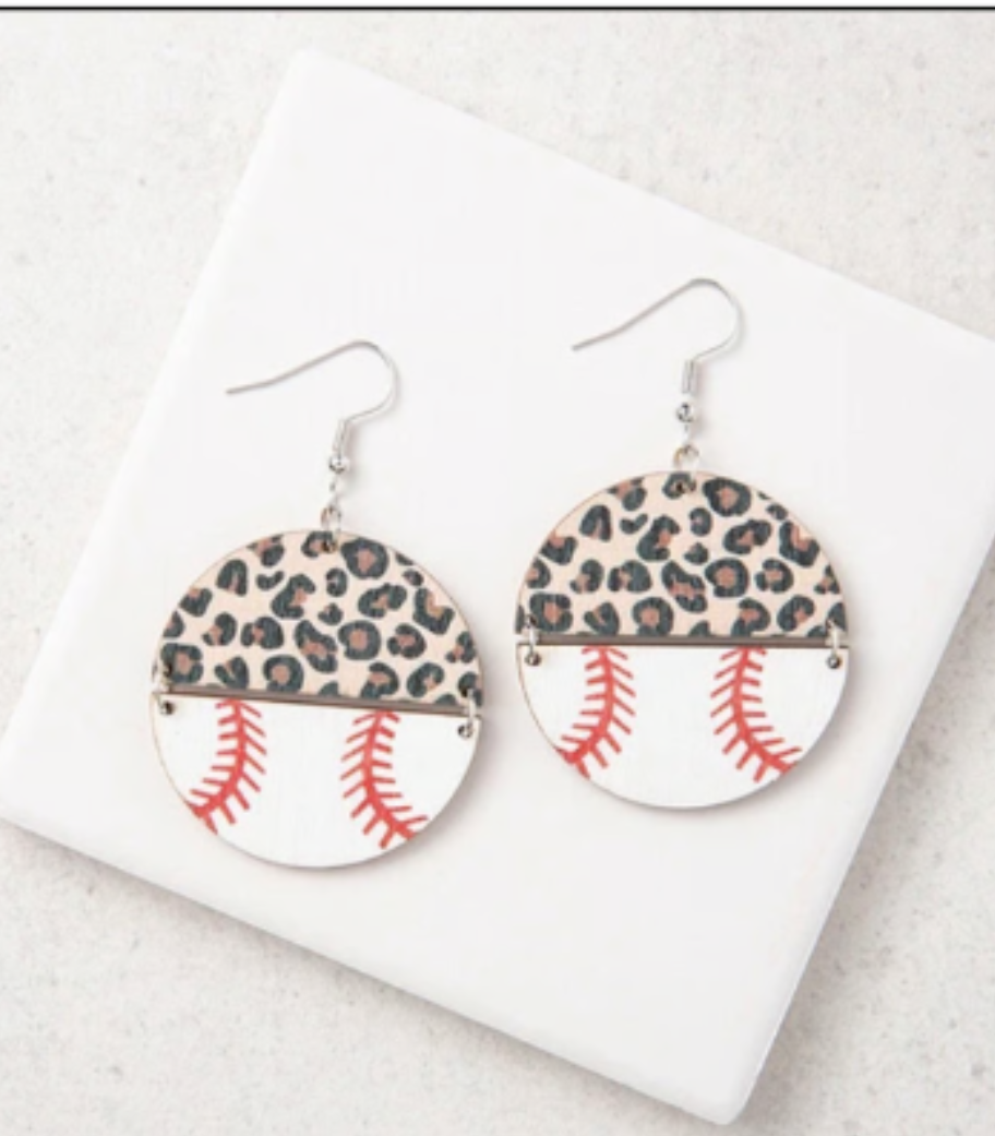 Leopard Baseball Earrings