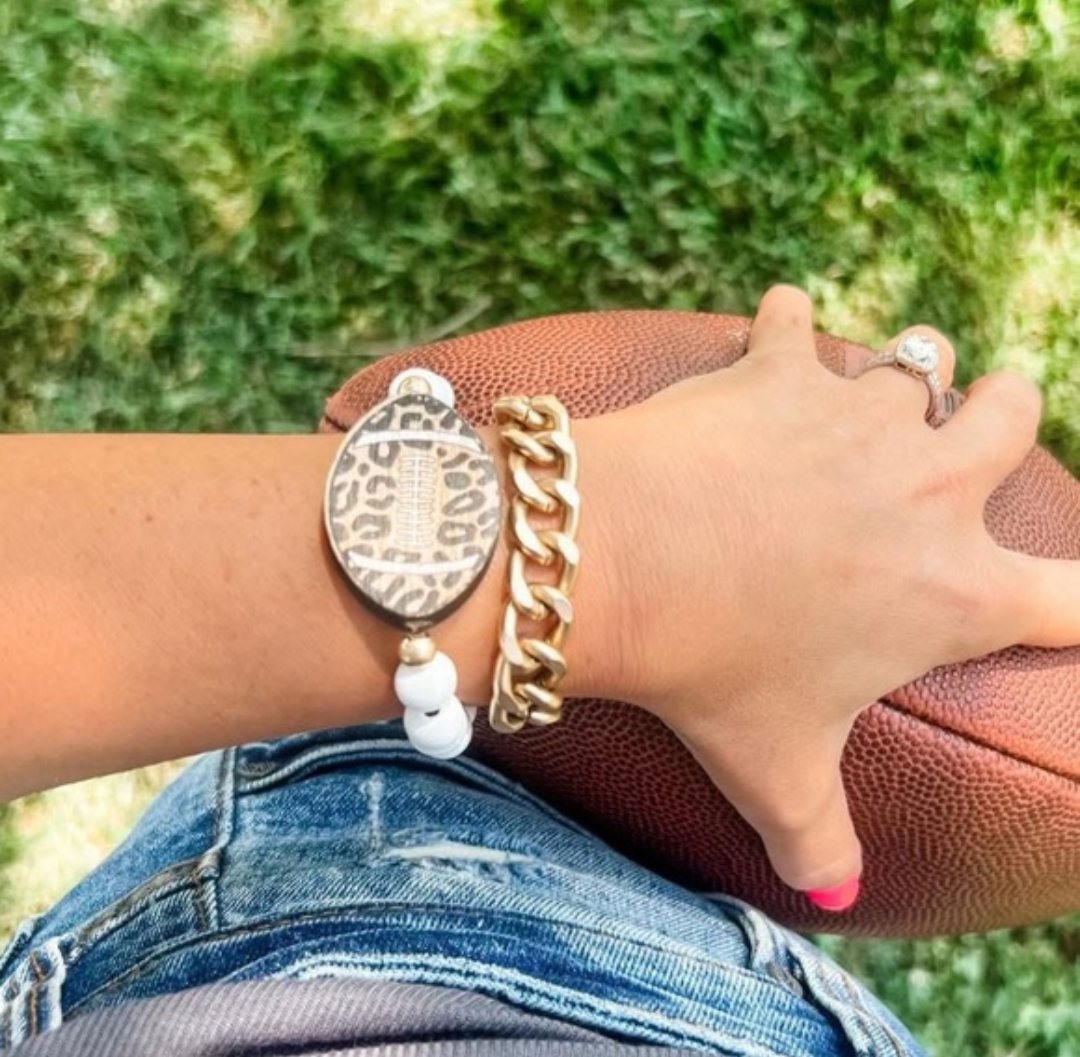 🏈 Leopard Football Beaded Stretch Bracelet