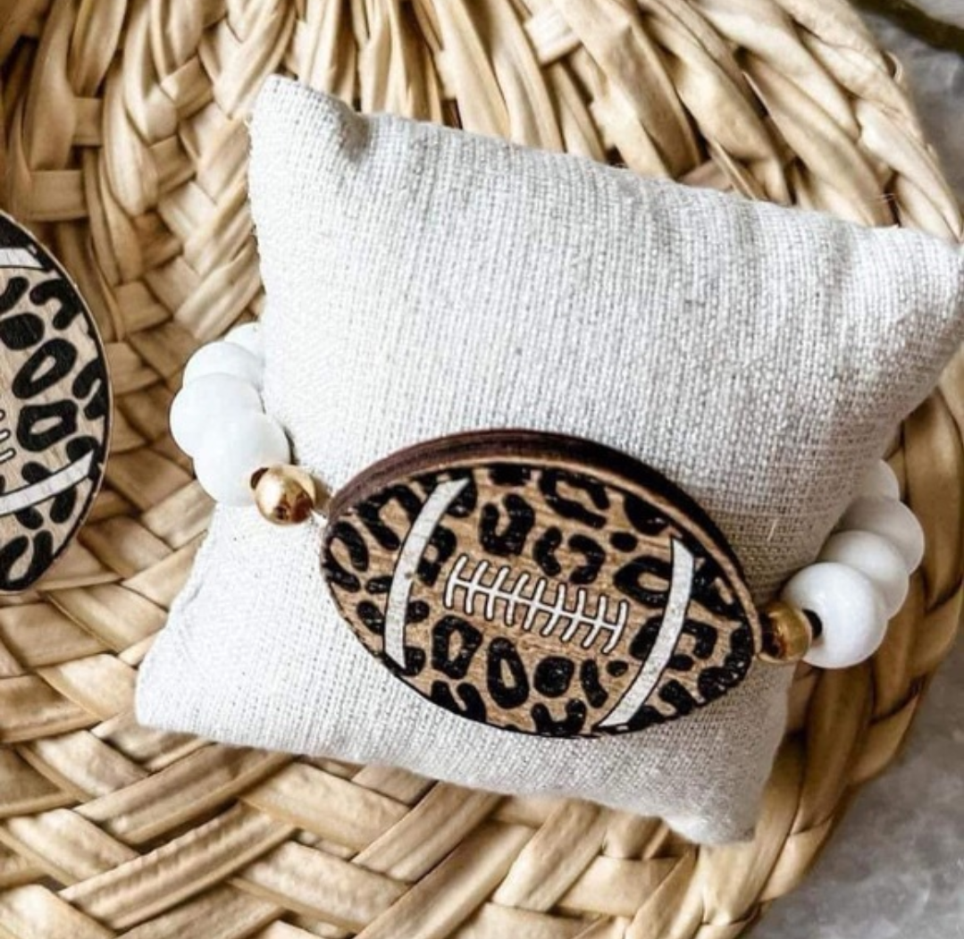 🏈 Leopard Football Beaded Stretch Bracelet