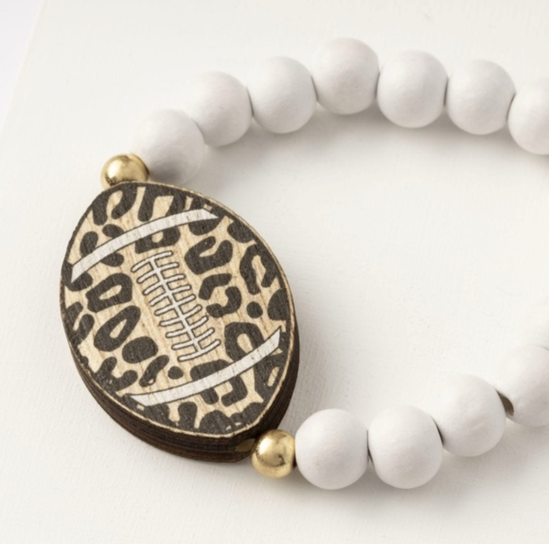 🏈 Leopard Football Beaded Stretch Bracelet