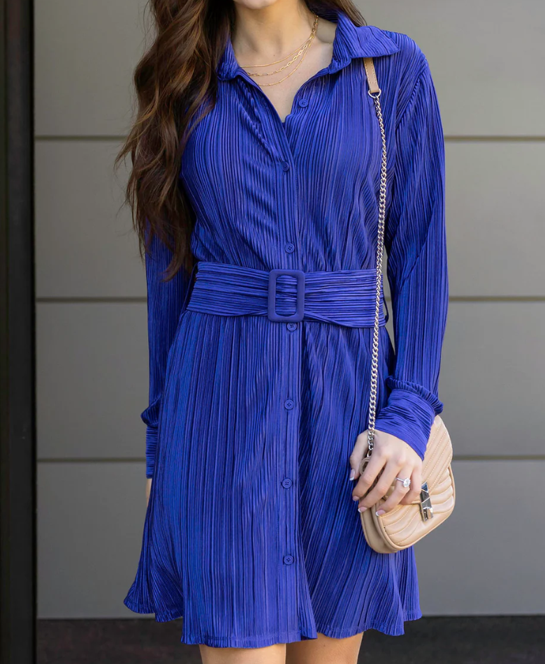 Eve Belted Plisse Dress