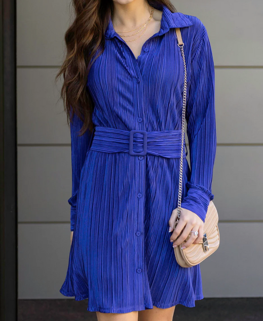 Eve Belted Plisse Dress