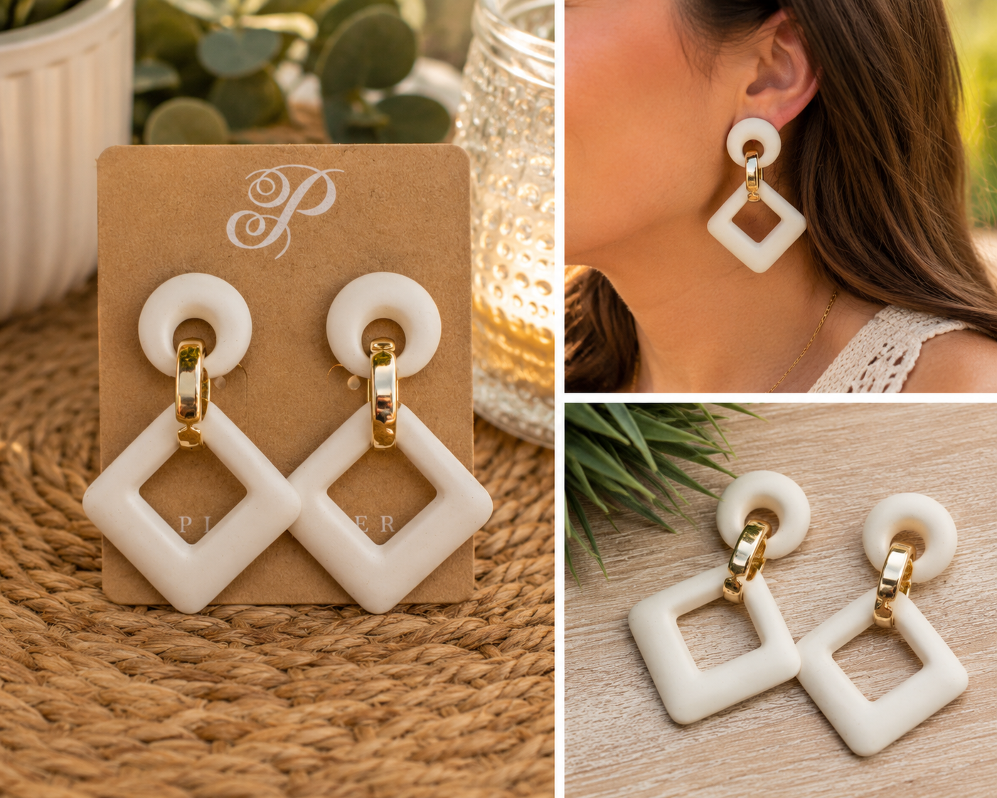 Ivory Luxe Geometric Earrings