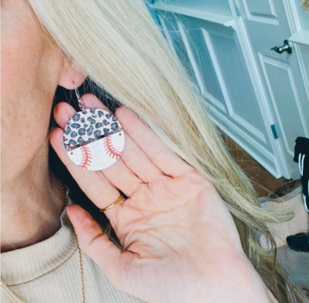 Leopard Baseball Earrings