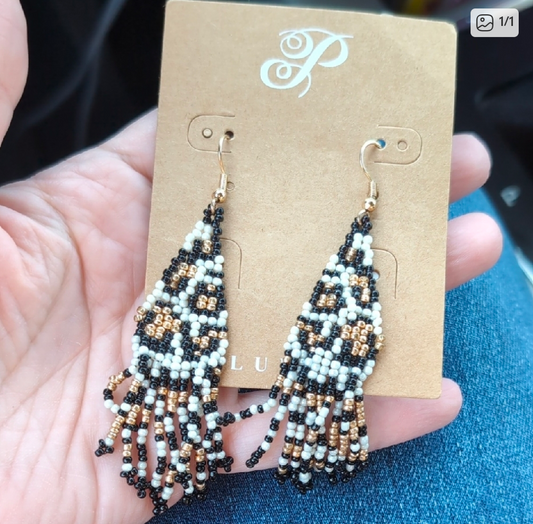 Beaded Leopard Fringe Earrings