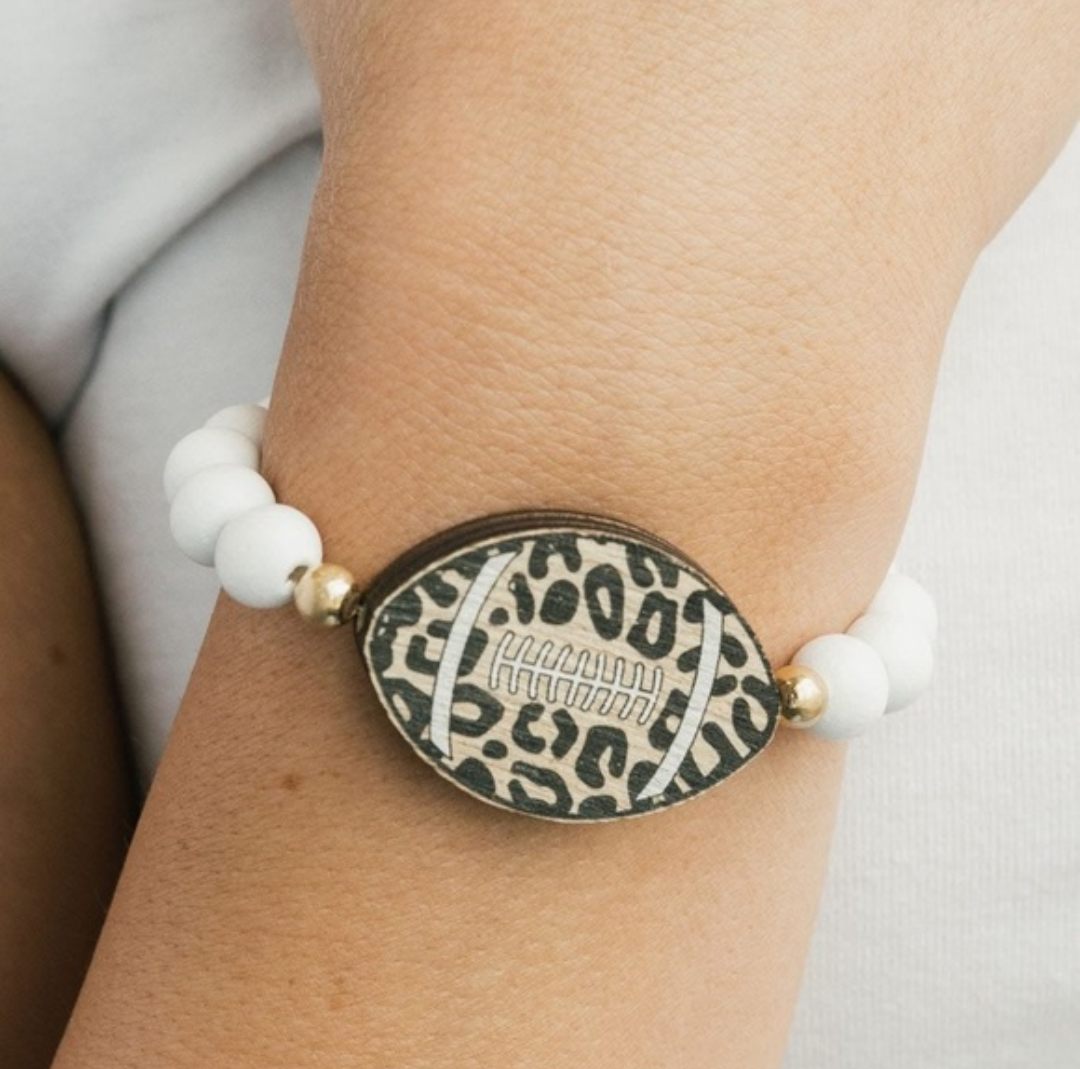 🏈 Leopard Football Beaded Stretch Bracelet