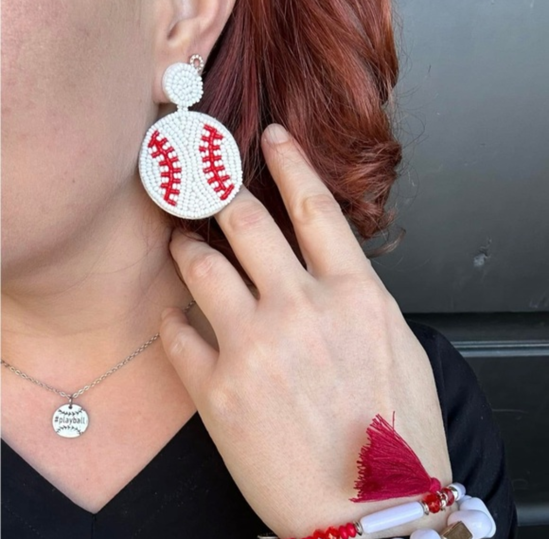 Baseball Seed Bead Earrings