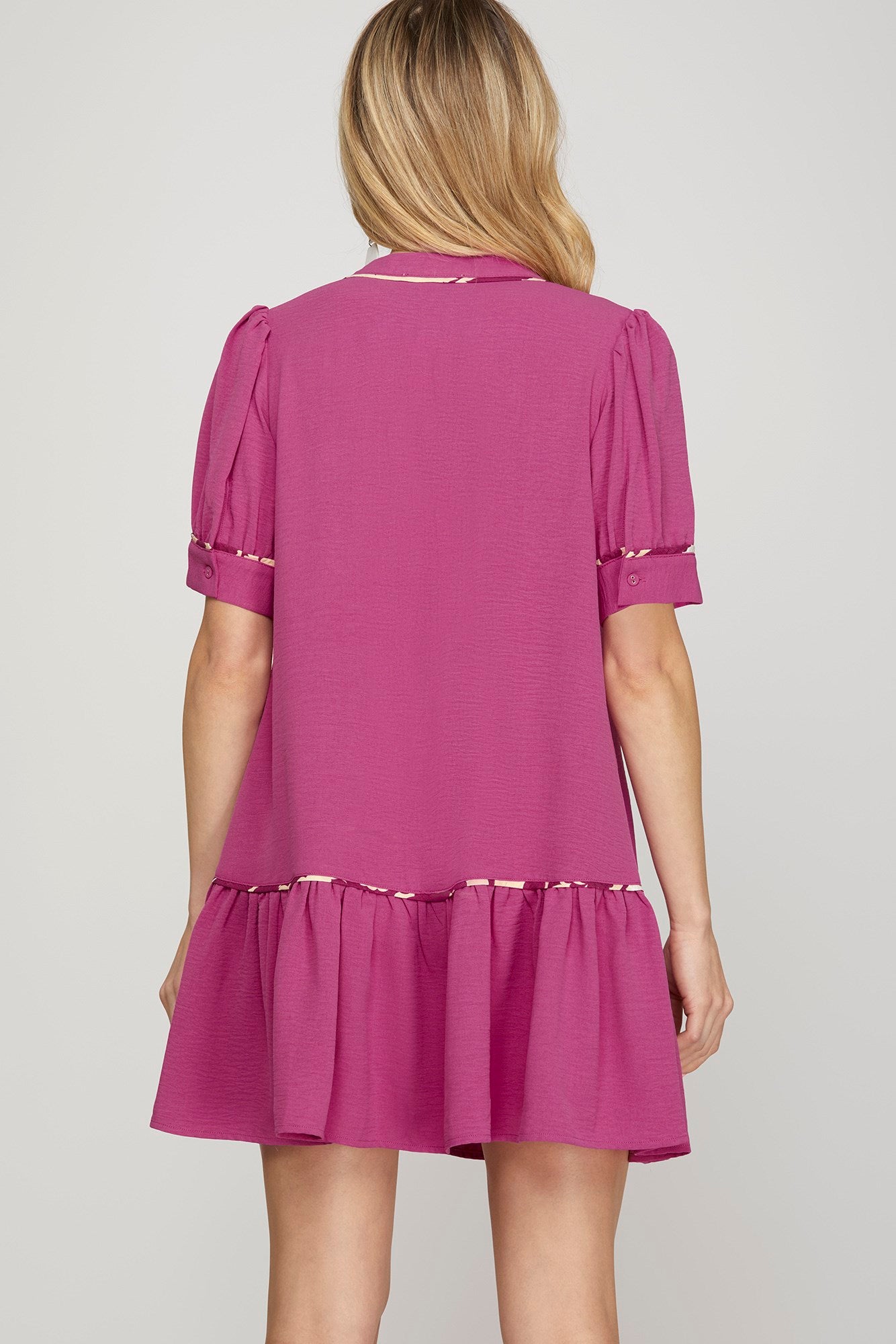 Harper Contrast Trim Ruffle Dress