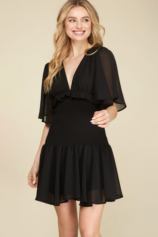 Midnight Ruffle Smocked Mini Dress