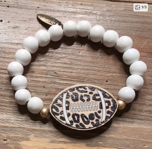 🏈 Leopard Football Beaded Stretch Bracelet