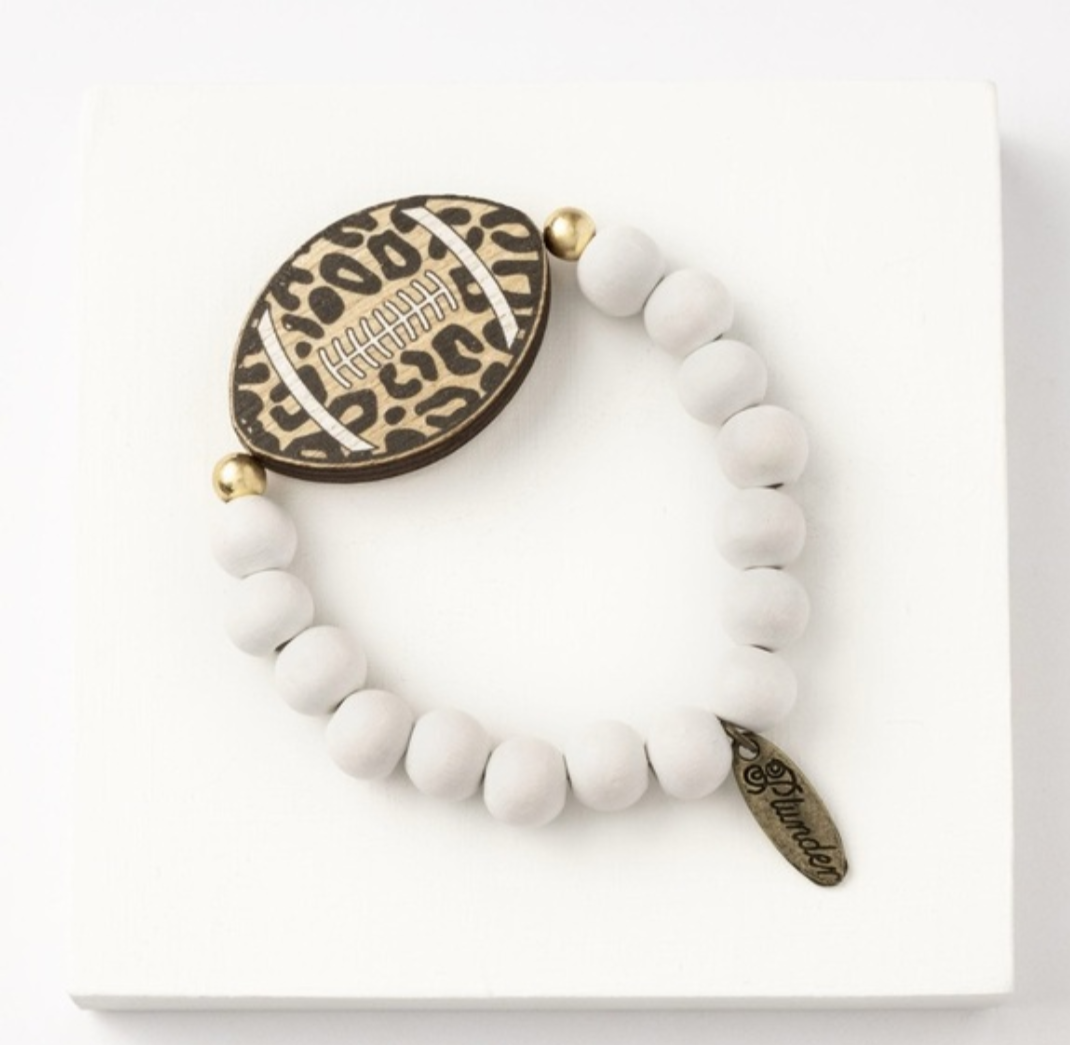 🏈 Leopard Football Beaded Stretch Bracelet