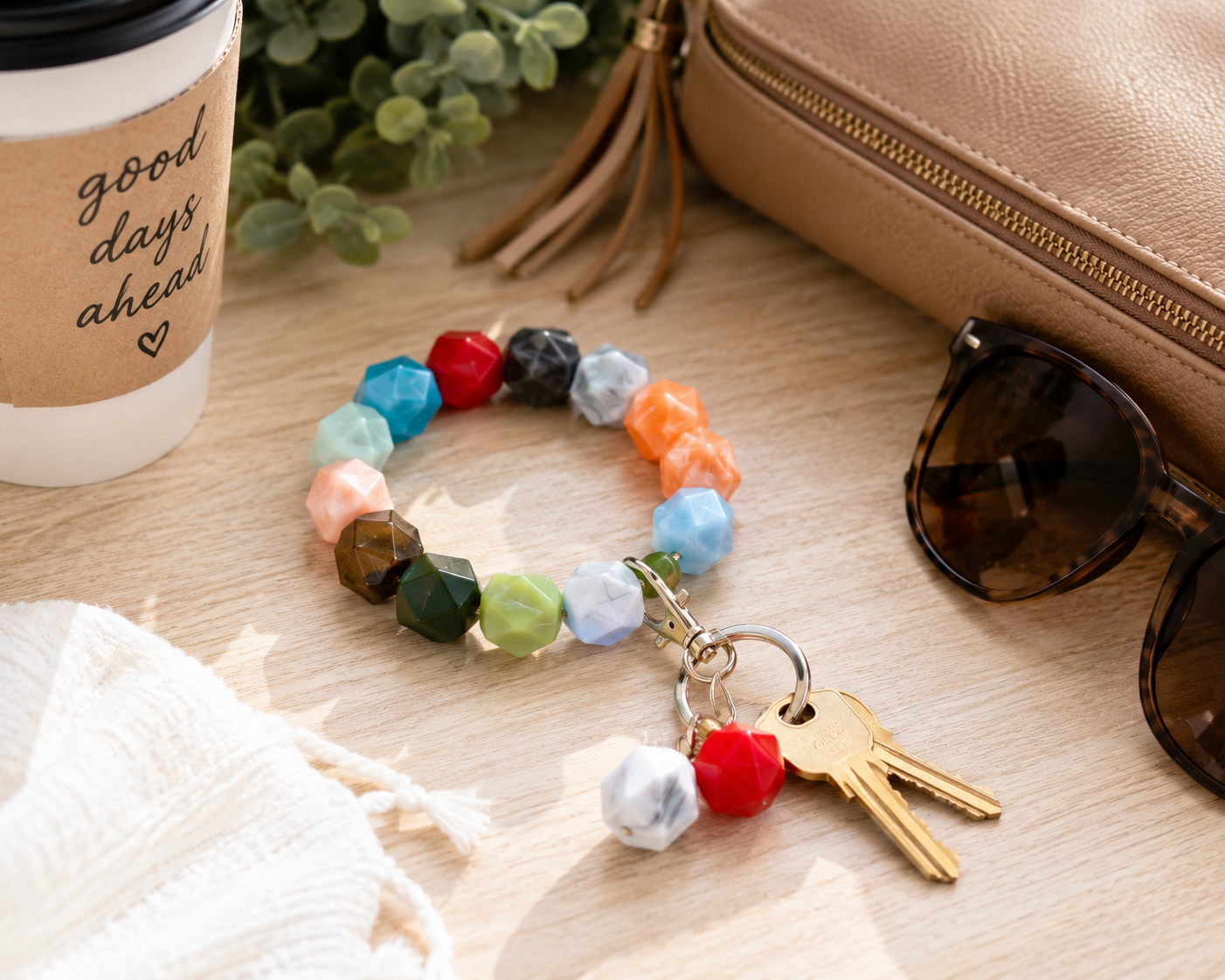 Color Pop Beaded Keychain Bracelet