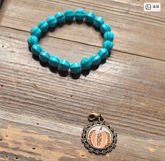 Turquoise Beaded Pumpkin Charm Bracelet