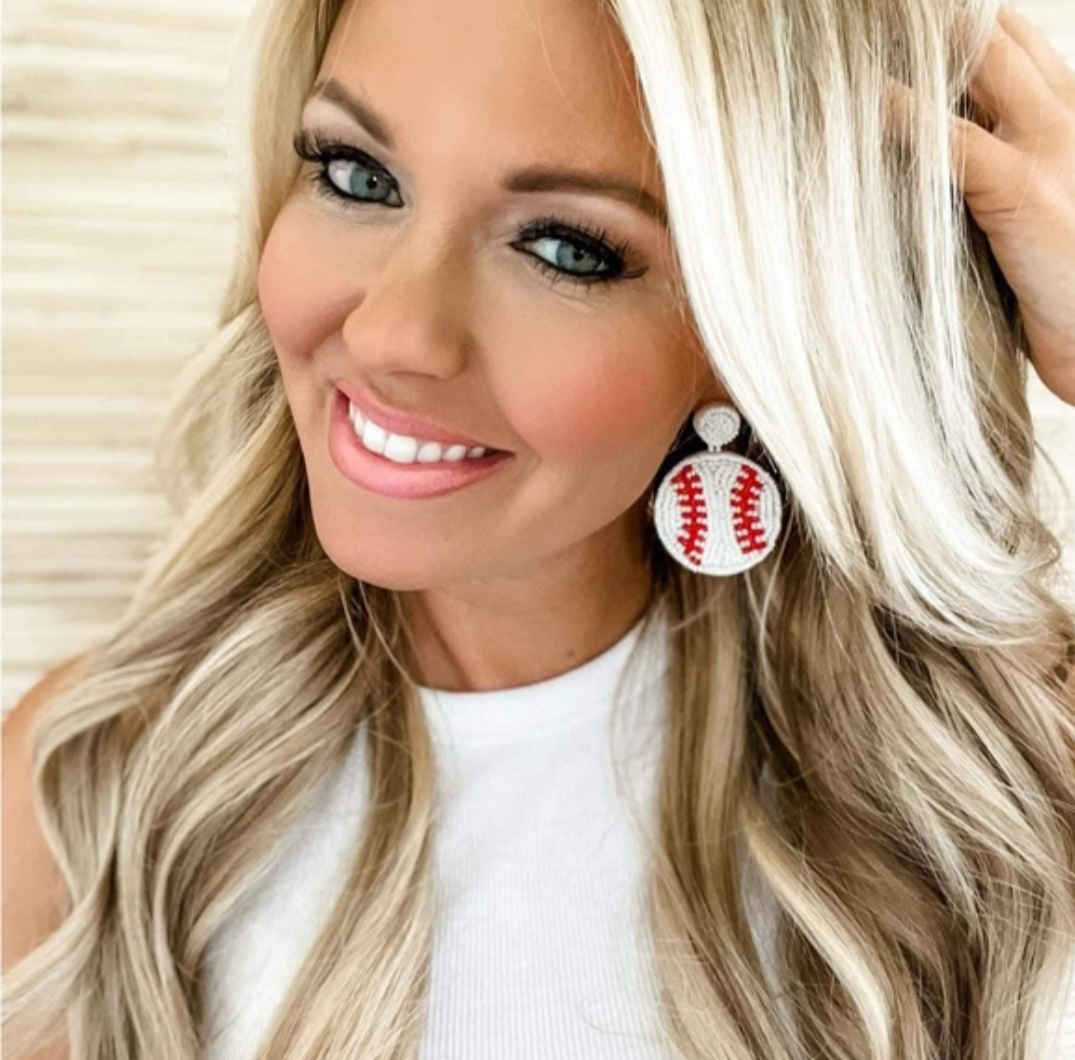 Baseball Seed Bead Earrings