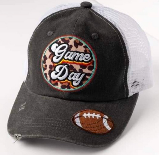 Distressed Game Day Leopard Patch Trucker Hat