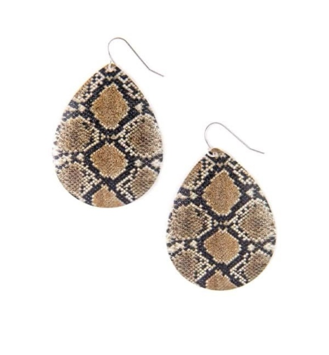 Metal Snakeskin Teardrop Earrings