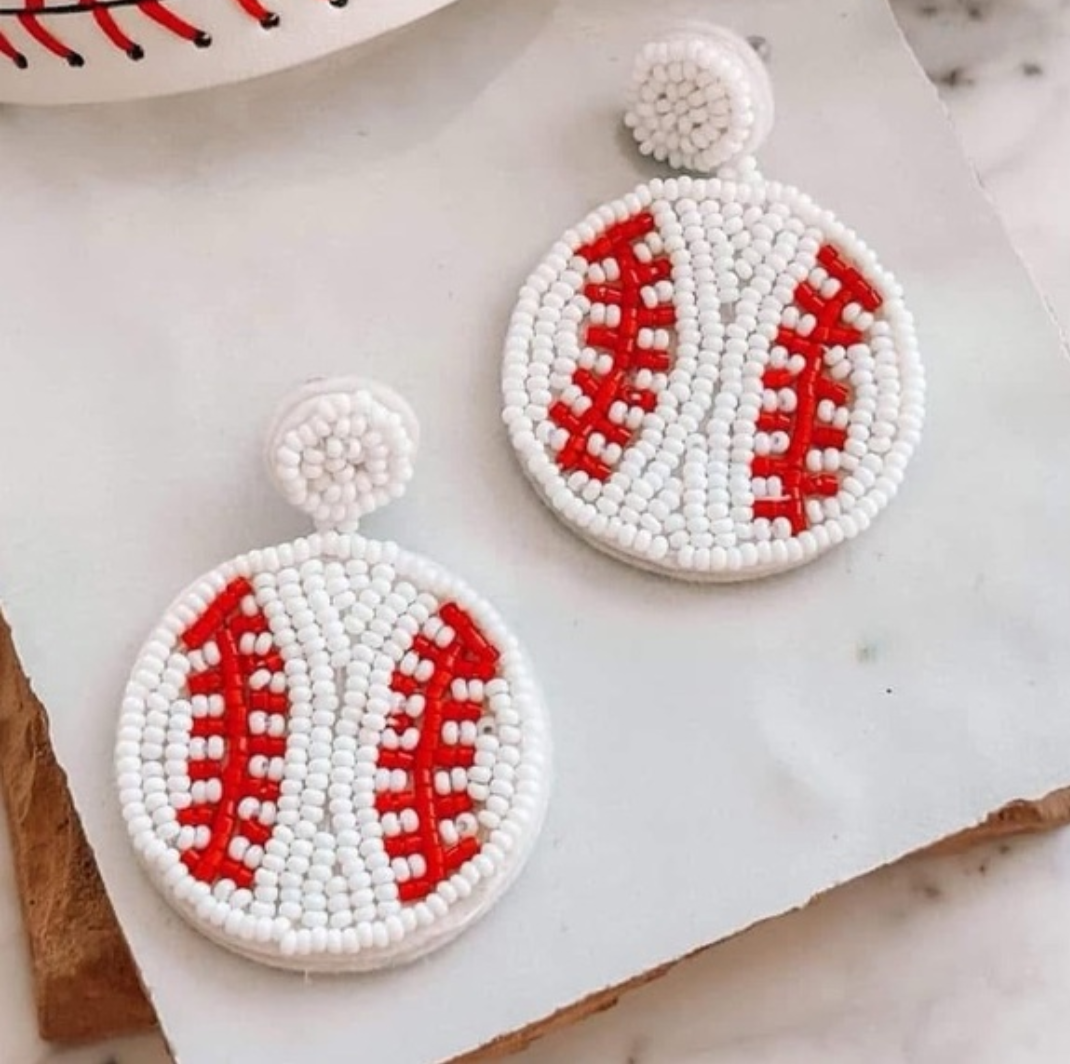 Baseball Seed Bead Earrings