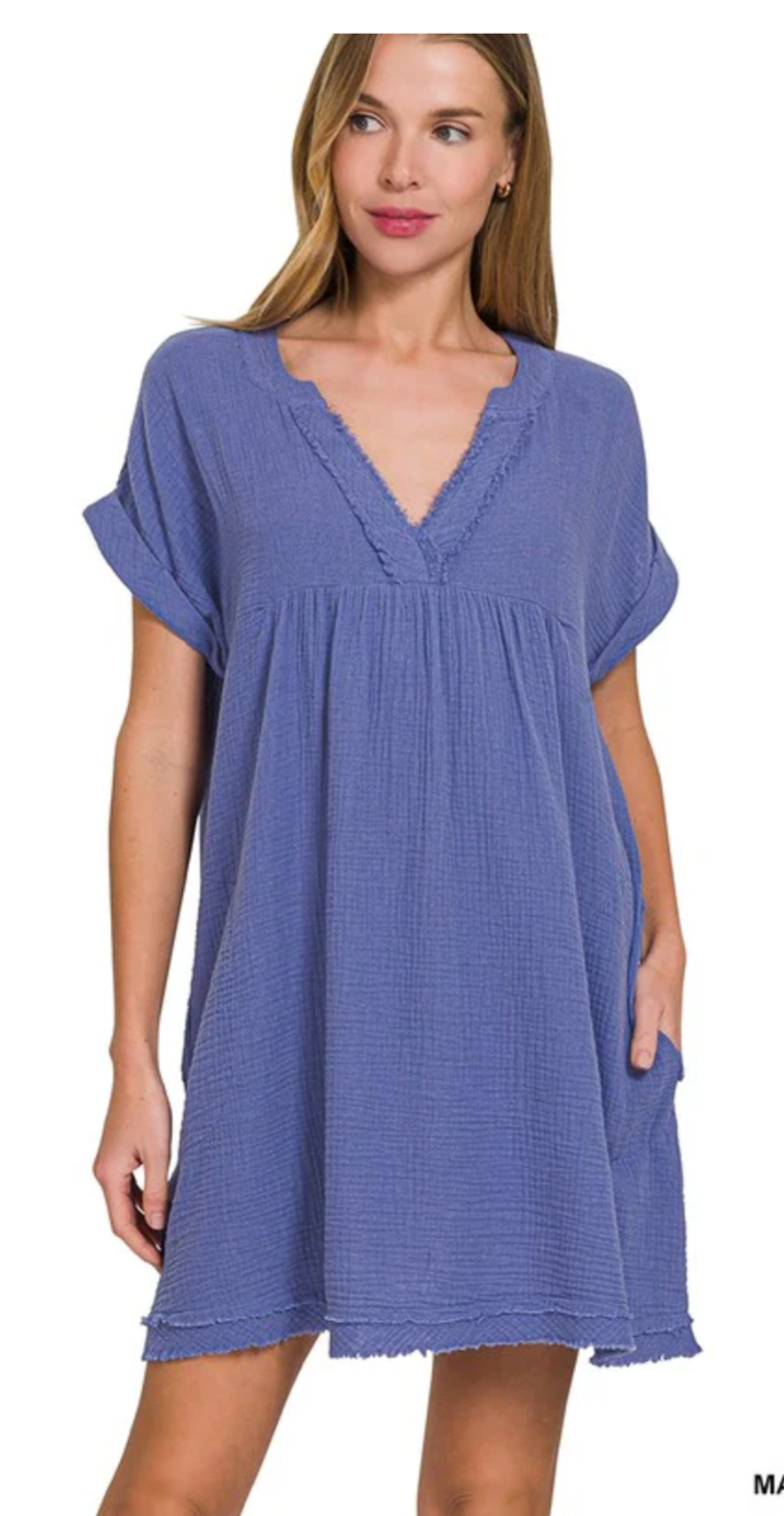Gauze V-Neck Dress
