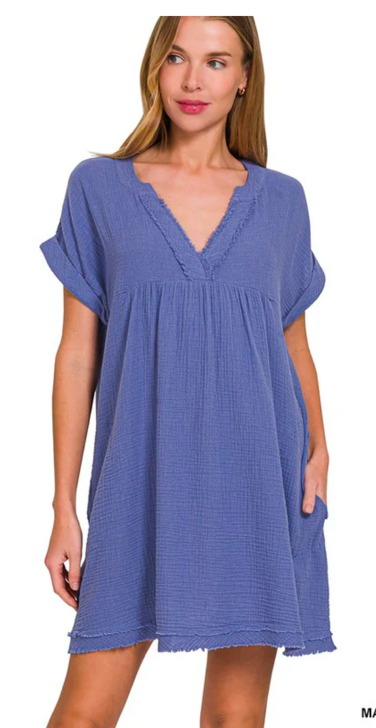 Gauze V-Neck Dress