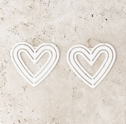 White Heart Filigree Earrings