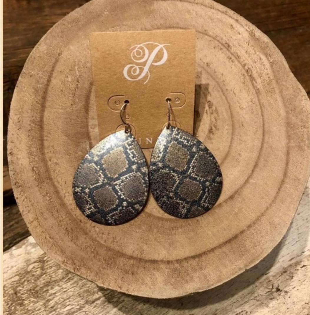 Metal Snakeskin Teardrop Earrings