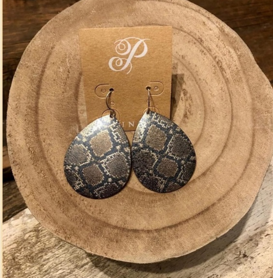Metal Snakeskin Teardrop Earrings