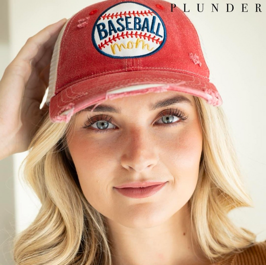 Distressed Baseball Mom Trucker Hat